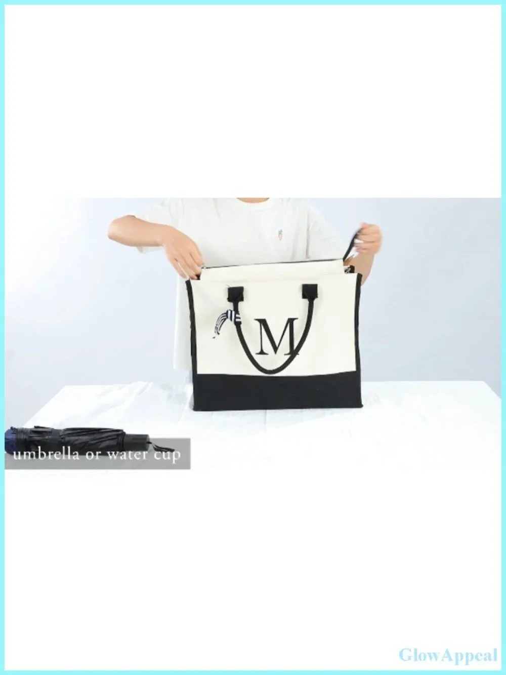 Monogrammed Canvas Tote Bag with 2 Cosmetic Bags, Zipper Top, Adjustable Strap,